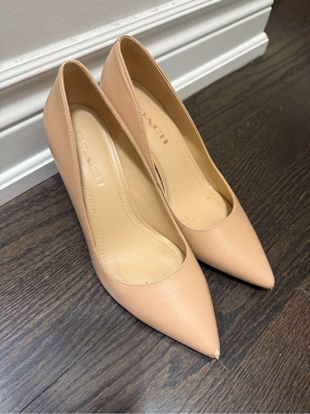 Coach Blush Nude Pointed-Toe Leather Pumps